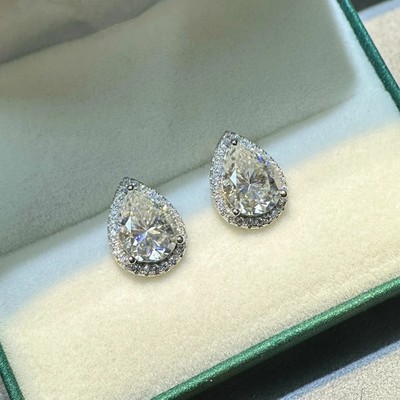 Ohrstecker 3,6 kt Birnenschliff Laborgefertigt Diamant Testpass VVS1/D/Top