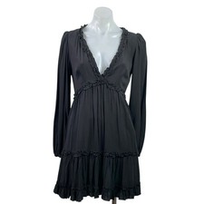 Forever 21 Black V Neck Long Sleeve Ruffle Tiered Fit & Flare Mini Dress Size S