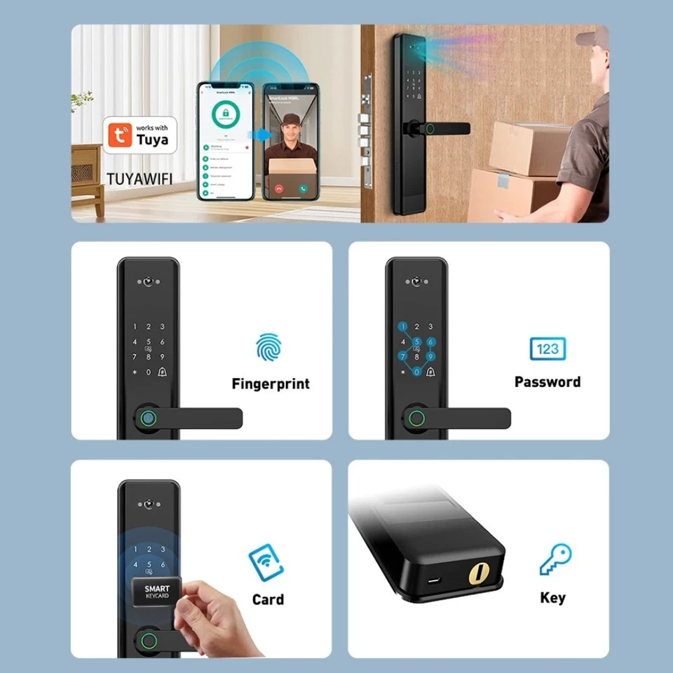 Electronic Smart Door Lock APP Fingerprint Card Password Key Home Security Lock - Image 2 of 4