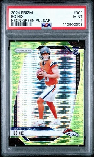 Bo Nix 2024 Panini Neon Green Pulsar Prizm RC #309 PSA 9
