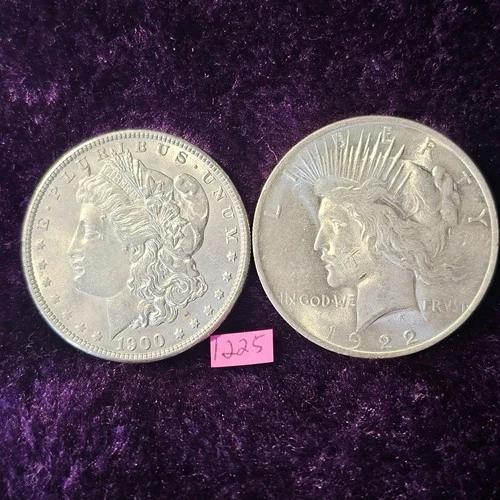 LOT of 2 🇺🇲🔥Beautiful AU-BU 👀🔥1900 Morgan & 1922 Peace Silver Dollars 1225