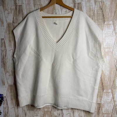 H&M Womens XXL Cream V-Neck Knit Sweater Vest Oversized Ribbed Trim