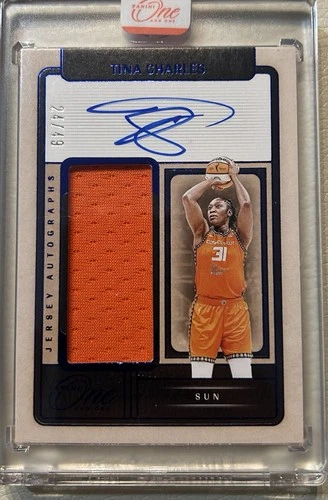 2025 Panini WNBA One and One Tina Charles Blue Jersey Patch Auto 24/49 #JA-TC