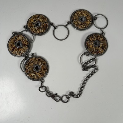Vintage Chunky Chain Link Belt Antique Silver Tone Brown  display picture 3