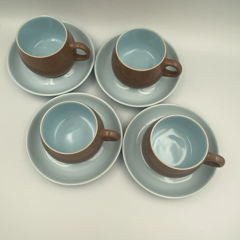 Set Of 4 Vintage Langley 2 Tone Cups & Saucers Blue And Brown Langley/denby - Image 3 of 4