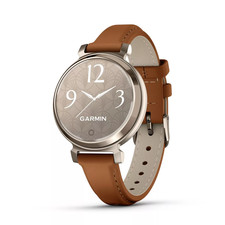 Garmin Lily 2 Classic Smartwatch Tan Leather Band Cream Gold Case Excellent