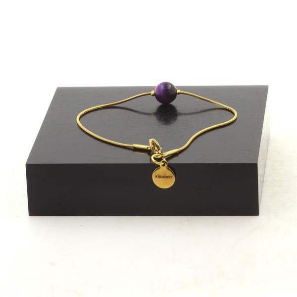 Armband Aus Vergoldetem Edelstahl Mit 1 Lila Tigerauge Perle 8 Mm. Hergestellt-image