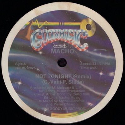 MACHO Not Tonight (Remix) 12  Italo Disco Classic 1980 Canada / strong VG+ HEAR
