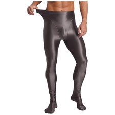 US Men Glossy High Waist Pantyhose Stretchy Workout Yoga Footed Pants Bottoms