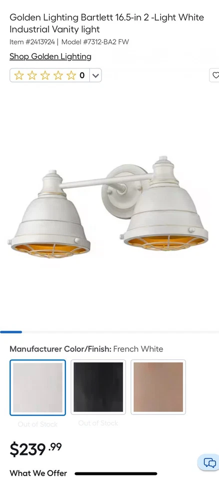 Golden Lighting Bartlett Vanity Light 16.5” 2-Light French White 7312-BA2 - Image 2 of 4