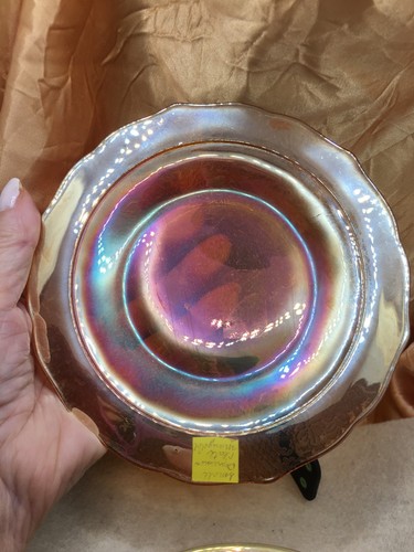 FEDERAL NORMANDIE BOUQUET/LATTICE DEPRESSION MARIGOLD CARNIVAL GLASS PLATE-PLUS - Picture 4 of 8