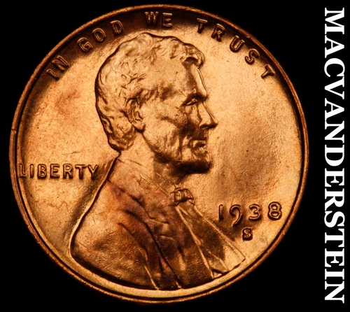 1938-S Lincoln Wheat Cent- Red- Choice Gem Brilliant Uncirculated Luster #J3241