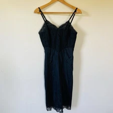 Vanity Fair Vintage Black Slip Dress Nylon USA Size 34 M Sheer Hem Coquette