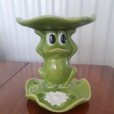 Vintage Ceramic Frog on Lilypad Toothbrush Holder Kitsch Retro Quirky Whimsical
