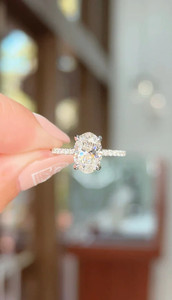 Authentic 14k White Gold Plated 2ct Oval Cut Hidden Halo Moissanite Wedding Ring For Wife