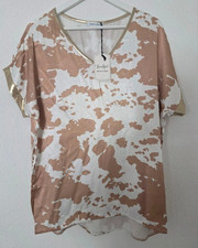 Made in Italy Damen Bluse Beige/Weiß Tierdru...