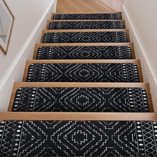 OJIA Boho Stair Treads Non-Slip Runners for 30" x 8", Black/Moroccan