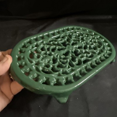 VTG Heavy ODI Cast Iron Trivet Enamel Footed Oval Hot Plate Old Dutch Int'l