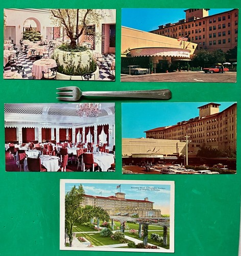 AMBASSADOR HOTEL.Los Angeles.Souvenir Cocktail FORK & POSTCARDS.Demolished 2006