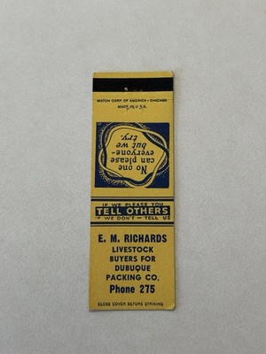 EM Richards livestock buyer Dubuque Packing Co Vintage Matchbook Cover Q