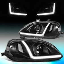 For 1999-2000 Honda Civic Led Drl Black Clear Side Turn Projector Headlights
