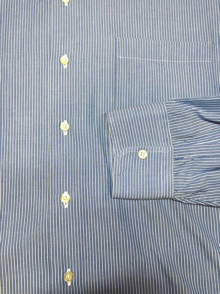 Camisa Barneys New York Para Hombres Botón Delantero Manga Larga Algodón Azul Rayas 17 1/2 Foto 2 de 4