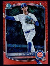 2025 Bowman Chrome Wilfri De La Cruz Red Shimmer Refractor Baseball Card 3/5