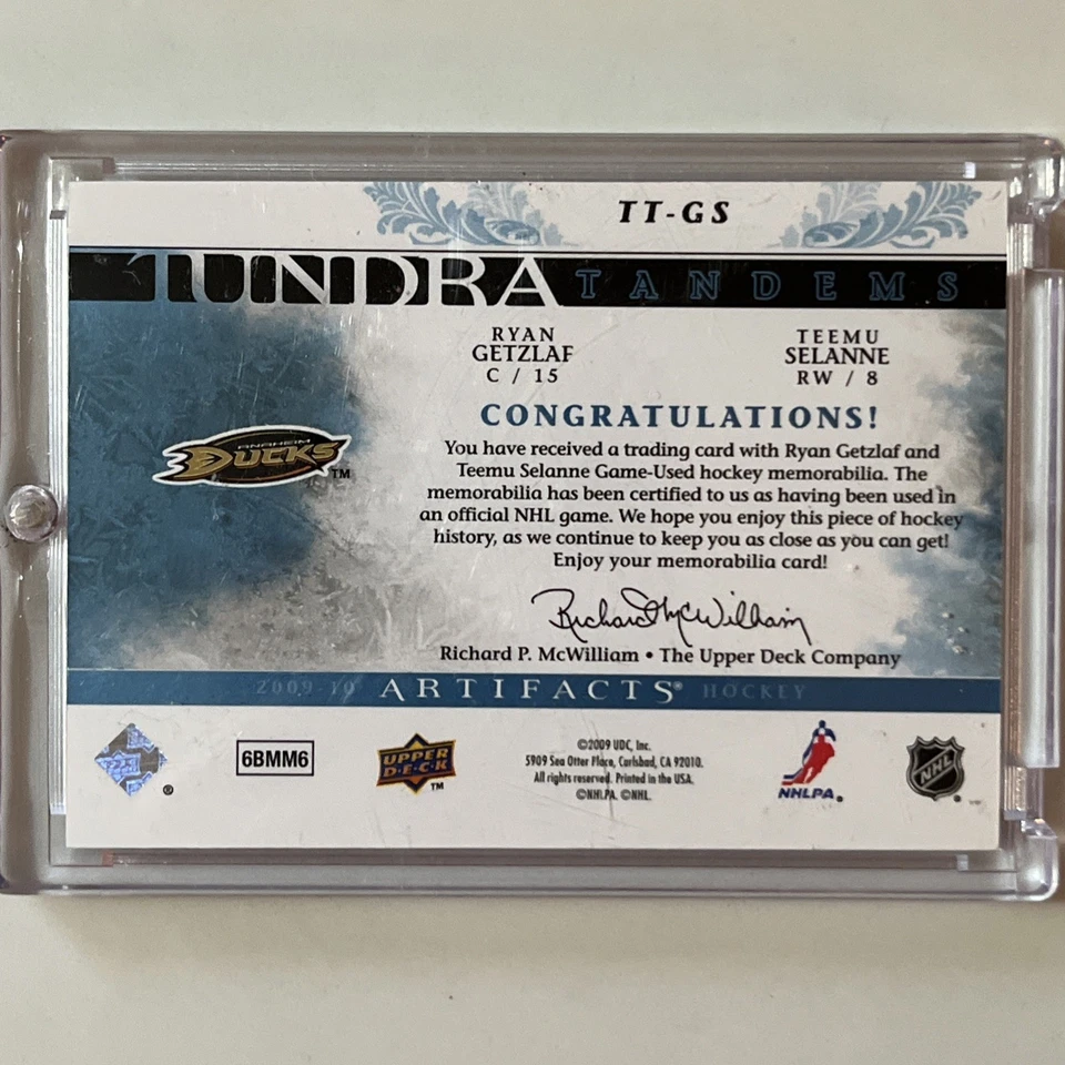2009-10 UD Artifacts Tundra Tandems Getzlaf/Selanne Dual Patch 23/35 Ducks - Image 2 of 4