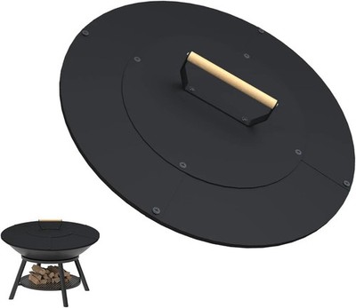 20'' Wooden-Handle Fire Pit Lid for Pits up to 18'', round Metal Bonfire Pit Burne