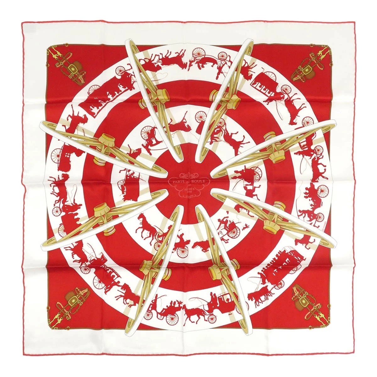 Hermes — HERMES Carré 70 Paris QuiRoule Paris on wheels unisex White red