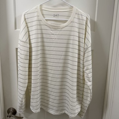 24/7Maurice s Women Metallic Striped LongSleeve Crew Neck CozyFabric Tee ShirtXL