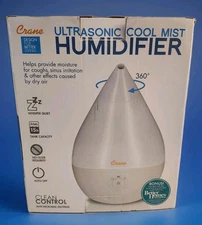 Crane EE-5302W Droplet Ultrasonic Cool Mist Humidifier White Whisper Quiet