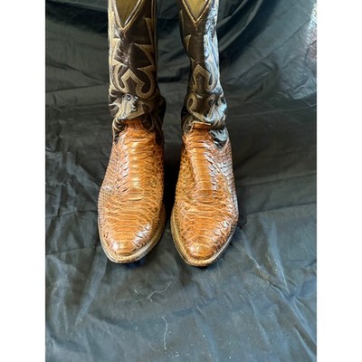 Dan Post Mens Python Snakeskin Cowboy Boots Brown Leather Western Pointed Toe