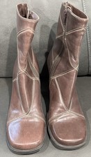 Brown Leather Stitched Ankle Boots with Side Zipper