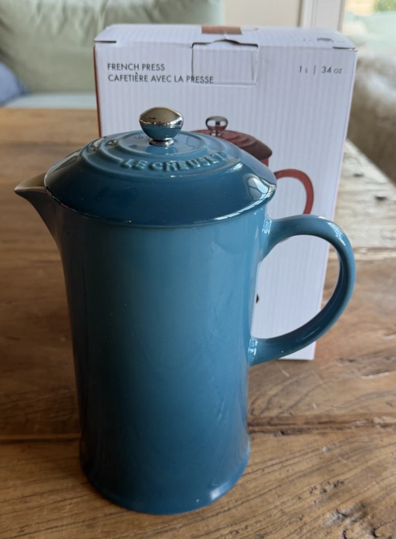 Le Creuset Stoneware 34 oz 1 Liter French Press Deep Teal Blue NEW
