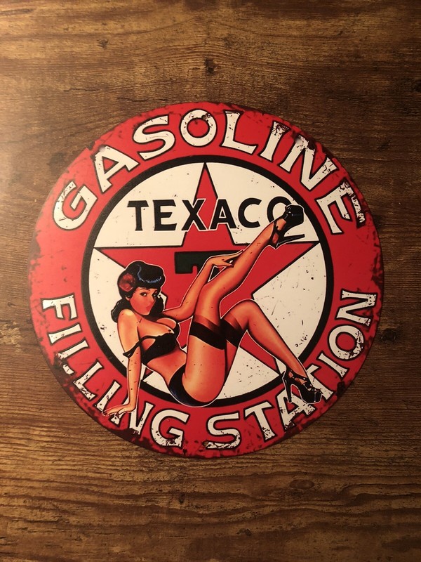 Texaco Filling Station Round Aluminum Sign 8” Diameter  Man cave/garage