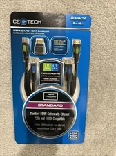 CE E TECH Standard HDMI Cables 8' & 6' with 90 degree Adaptor NEW