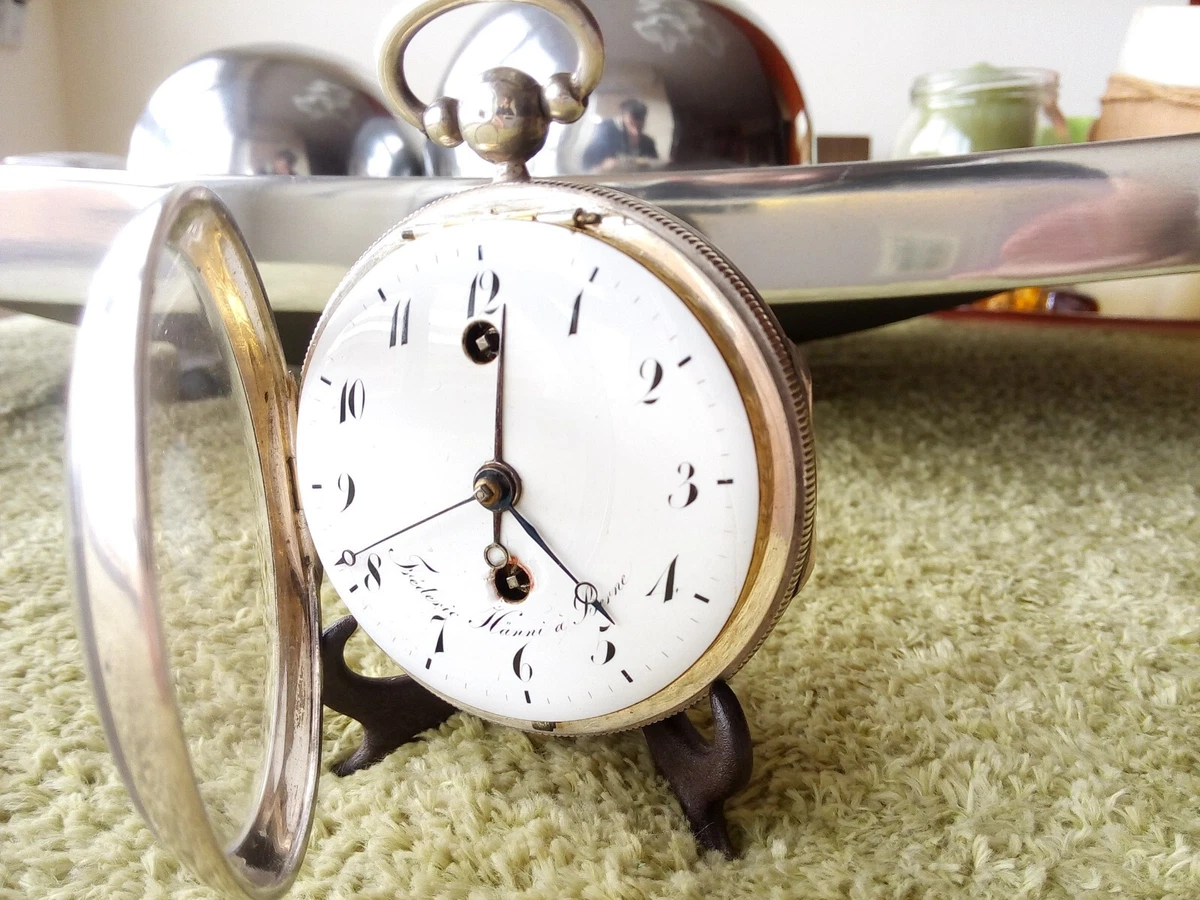 WORKING ALARM SILVER POCKET WATCH RELOJ BOLSILLO ALARMA FUNCIONA REVEIL ALARME