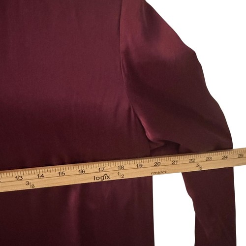 Blusa Hugo Boss Púrpura Roja 93% Seda Elástica Cuello en V Fluida Mangas Abiertas Talla 10 - Imagen 6 de 8