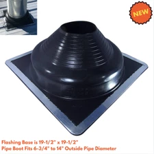 Round Base Pipe Flashing Roof Jack Pipe Boot for OD Pipe Sizes 6-3/4" - 14" NEW
