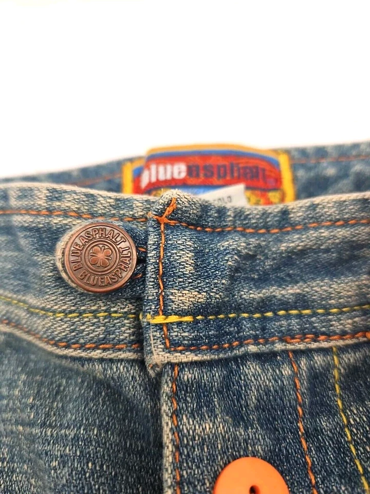 Y2K Blue Asphalt Skirt - Size 9 Zipper Denim Embroidered Floral Edging Details - Image 3 of 4