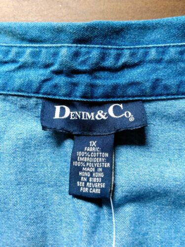NEW Denim&Co Blue Denim Button Front Jacket with Floral Embroidery Detail 1X - Picture 2 of 9