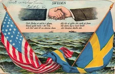 Postcard 1906 Sweden Swedish & US Flag Ship Boat Military Brefkort Brooklyn pm