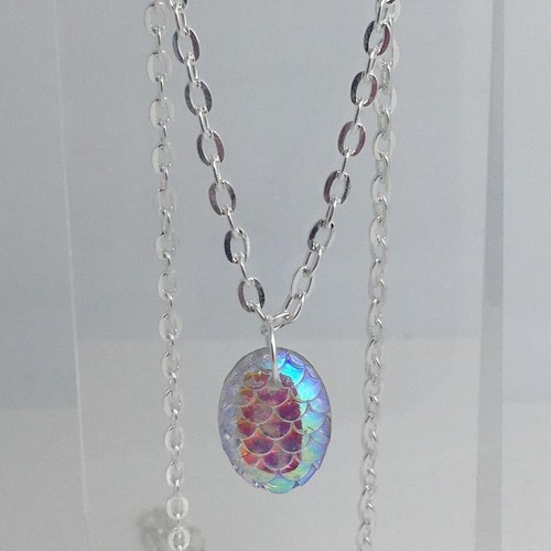 Mermaid Egg / Dragon Egg Scales Silver Plt Charm pendant necklace 18 inches long - Picture 32 of 46