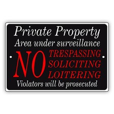 Private Property Area Under Surveillance No Trespassing Aluminum Metal Sign