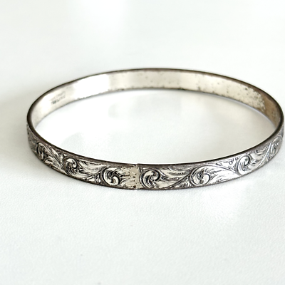 Danecraft Vintage 925 Sterling Silver Floral Etched Scroll Bangle