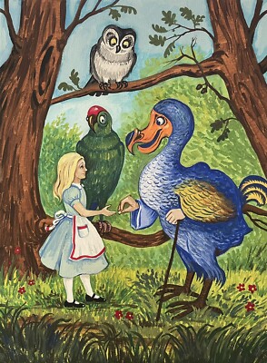 ACEO RYTA Alice In Wonderland Folk Art print of painting Fantasy flower Dodo  