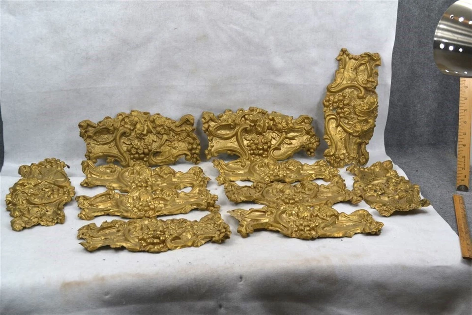 古董檐口天花板压花黄铜打捞踏板金色11件6x11.5 — 第 3/4 张图片