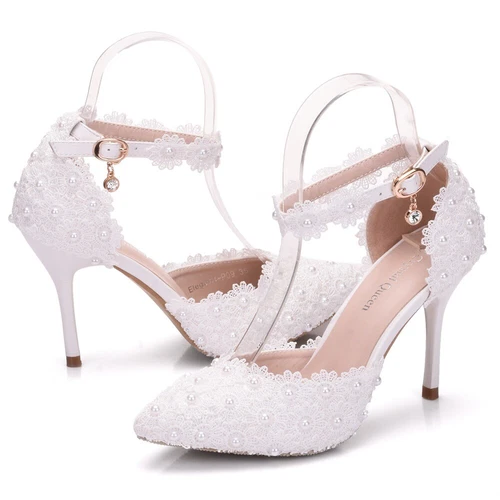 HIgh Heels Braut Brautschuhe Hochzeit Pumps Party Tanz Weiß 7.5/9.5cm High Heels