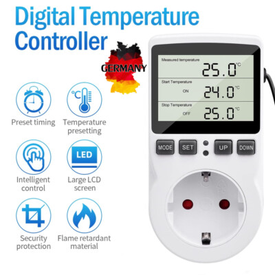 Temperaturregler Steckdose 230V - Digital Thermostat Mit Fühler & Zeitschaltuhr
